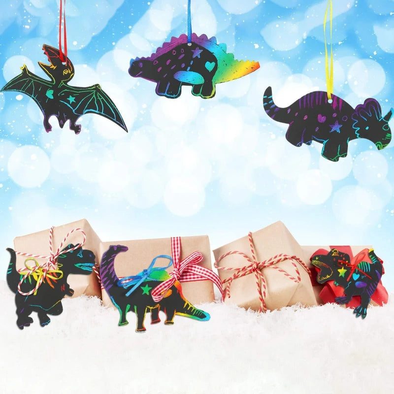 12Pcs Cartoon Dinosaur Scratch-Off Paintings Party Favors and Decorations