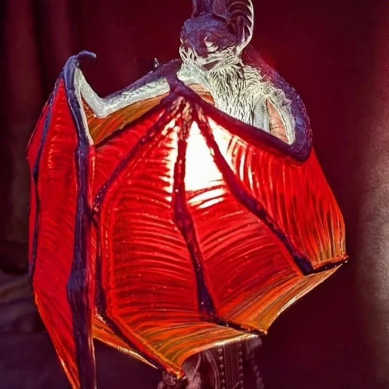 Gothic Bat Lamp with Red Glow - Decorative Wings of Night Halloween Resin Table Light