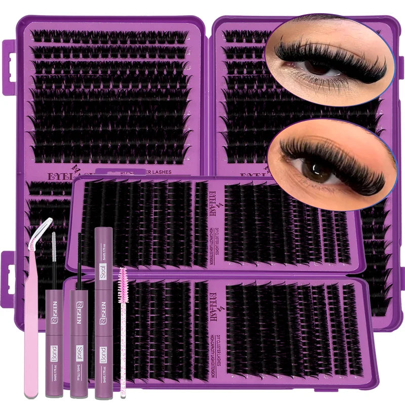 DIY Eyelash Clusters Kit with Bond & Seal - 9-16mm Wispy Natural Lash Extensions