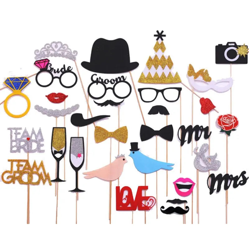 Wedding & Party Photo Props Set - 31 Pieces for Bride and Groom Team Shots