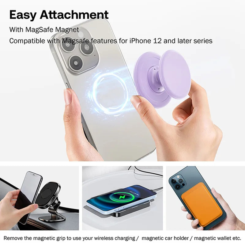 Universal Magnetic Phone Grip Holder with Silicone Finger Stand for iPhone & Smartphones