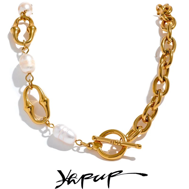 Natural Freshwater Pearl Necklace with Metal Chain - Trendy Women Jewelry Gift