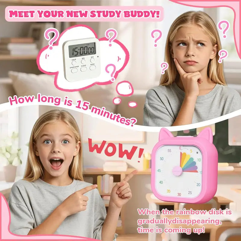 Kids Visual Timer 60-Minute Countdown Clock Silent Toddler Study Clock Rainbow Disk