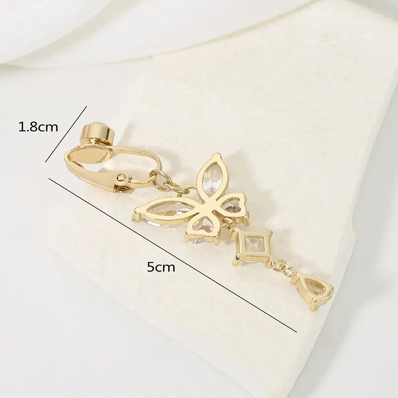 Clip On Belly Button Ring Butterfly Shape Copper Zircon Navel Body Jewelry