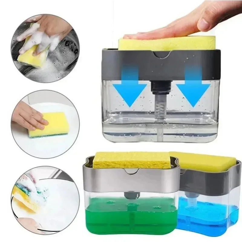 Kitchen Sink Soap Dispenser with Sponge Holder - Large Capacity, Easy to Use, Multiple Colors