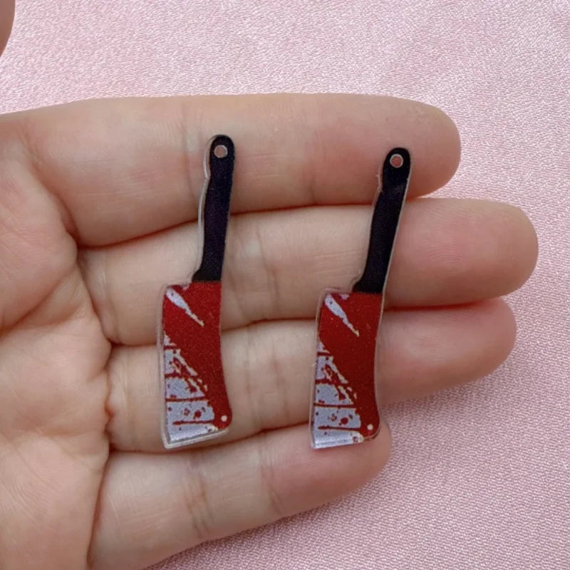Halloween Acrylic Blood Knife Pendant Jewelry Making Kit - 10pcs DIY Earrings & Keychains