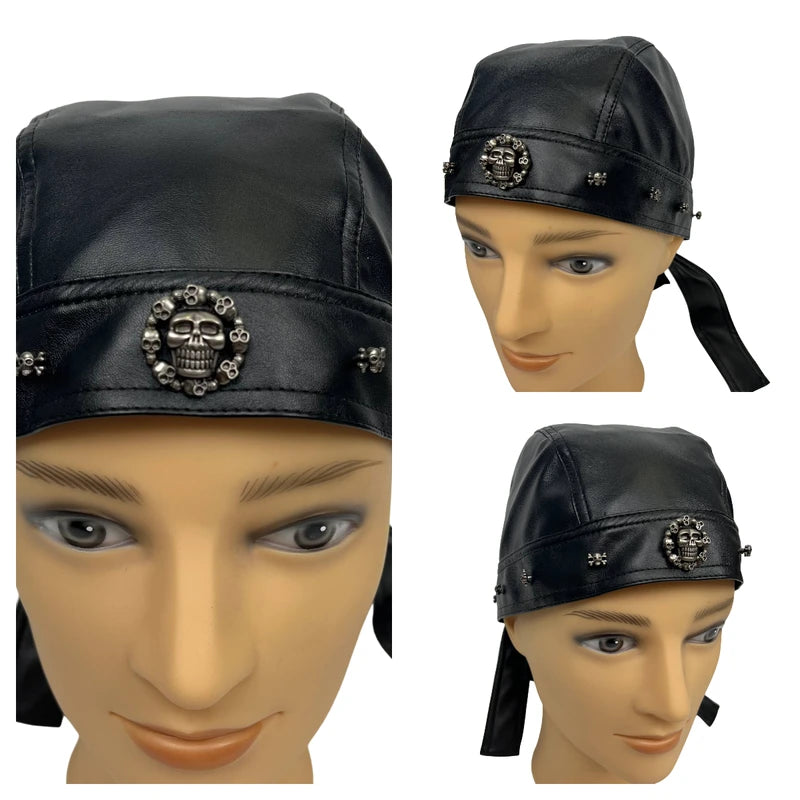 Black Leather Skull Motorcycle Helmet Accessory - Edgy Urban Biker Gear