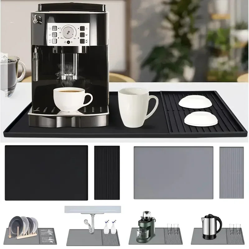 Large Silicone Coffee Bar Mat - Non-Slip Counter Protector 60x40cm Heat Resistant for Espresso & Home Kitchen