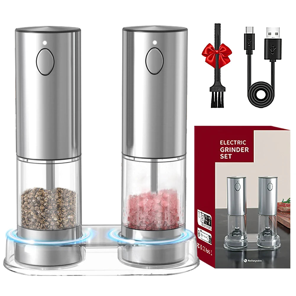 Electric Salt and Pepper Grinder Set USB Rechargeable Adjustable Coarseness Kitchen Tool