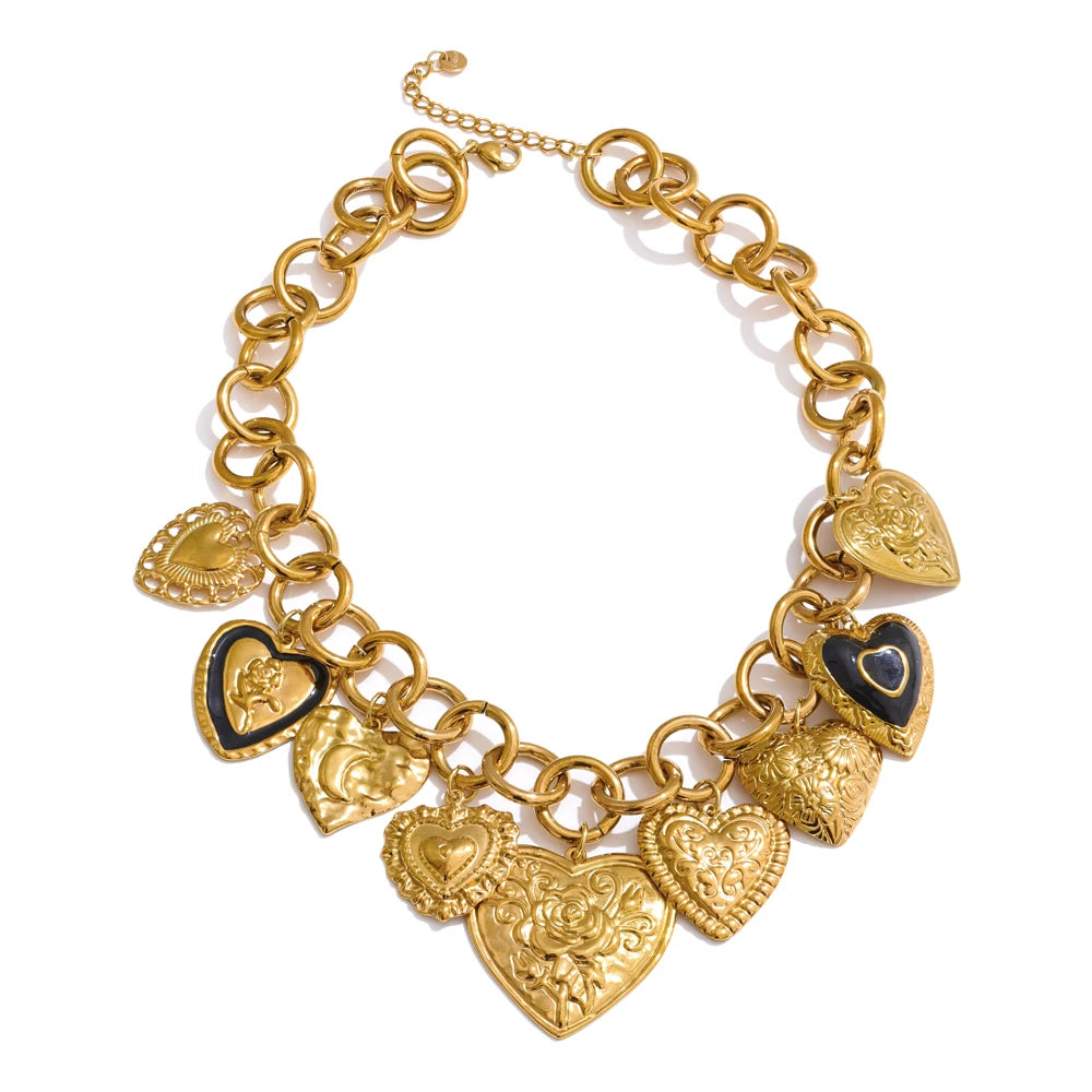 Waterproof 18K Gold PVD Stainless Steel Heart Pendant Necklace Jewelry