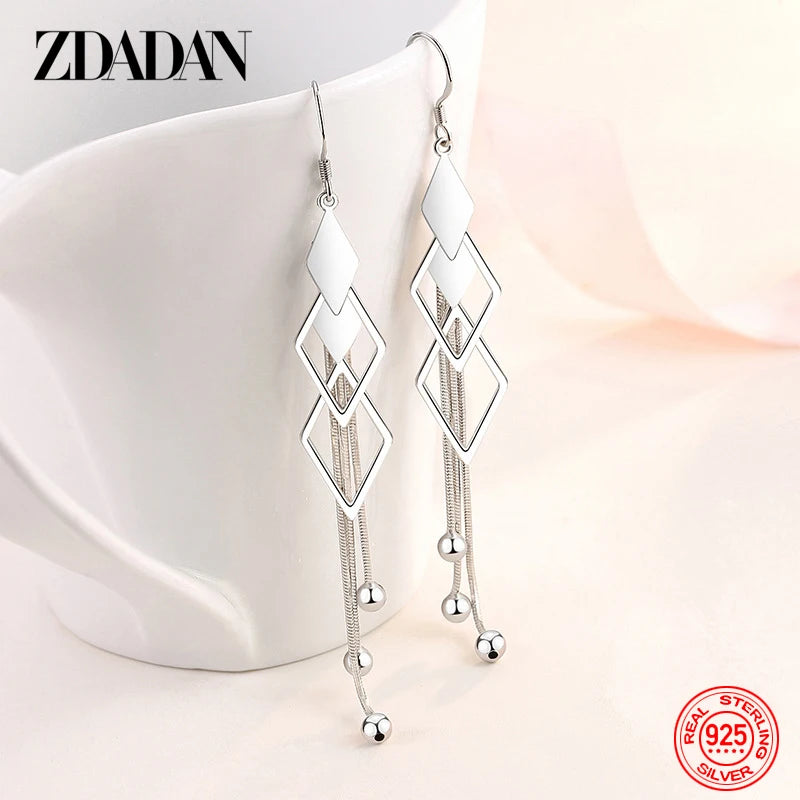 Sterling Silver Geometric Tassel Drop Earrings for Women Wedding Jewelry