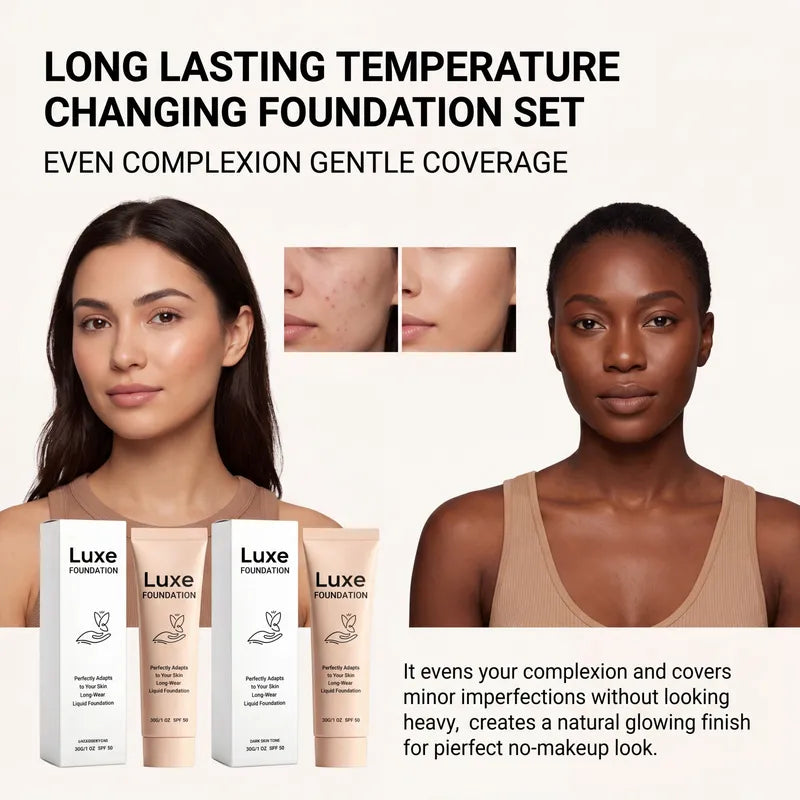 Temperature Changing Foundation Set Long Wear Liquid Makeup SPF 50 Natural Glow 30g