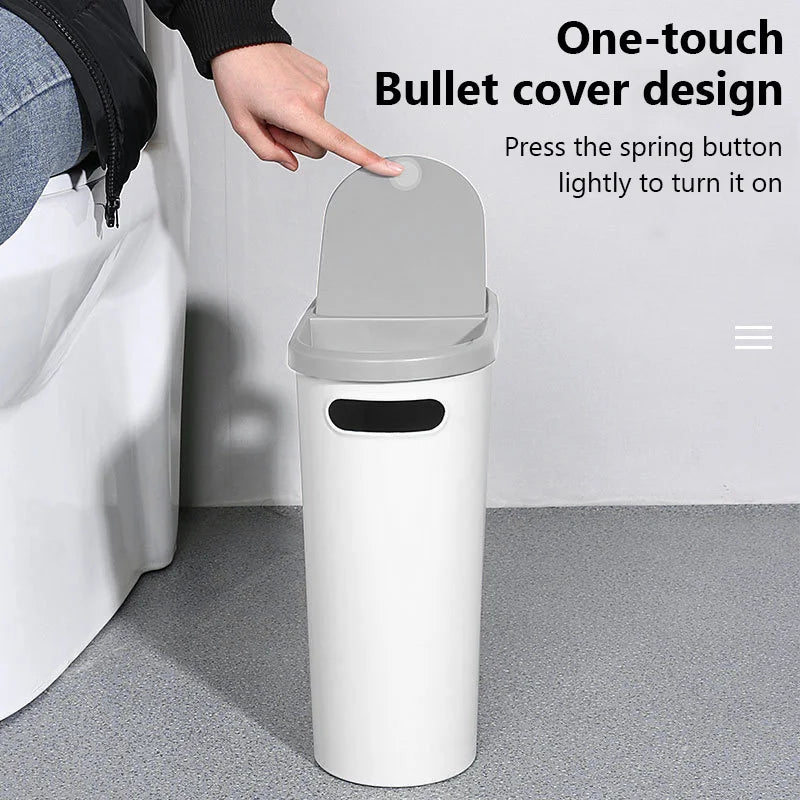 Large Capacity Bathroom Trash Can with Lid - Creative Plastic Garbage Bin for Kitchen & Room