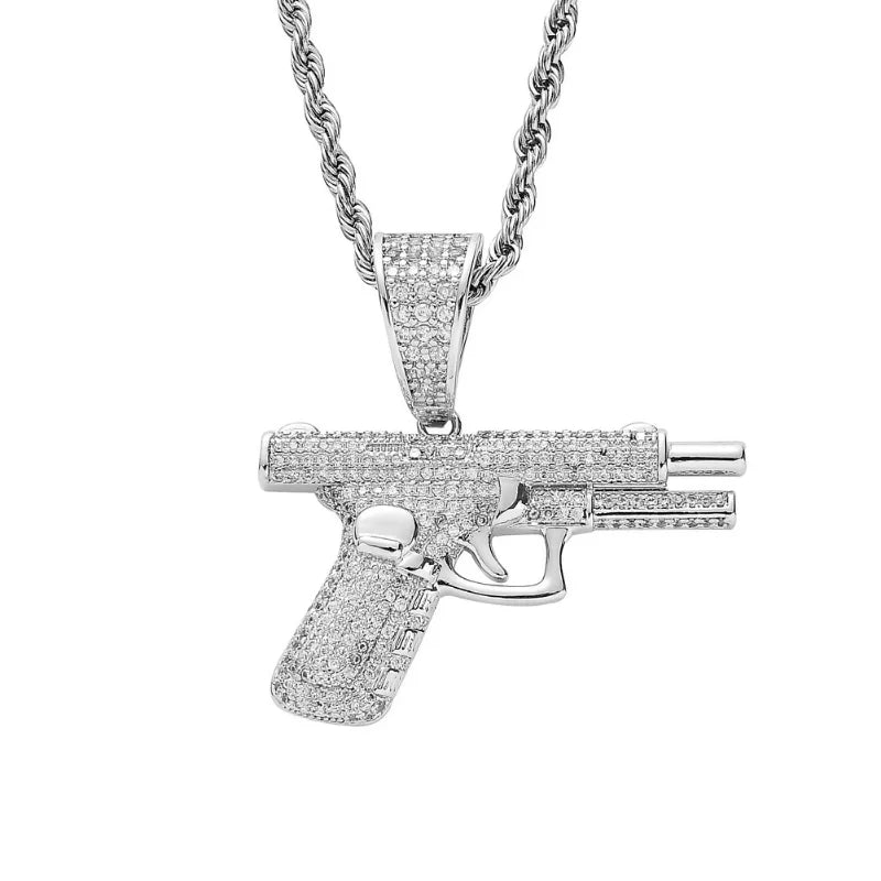 Fashion Hip-Hop Crystal Pistol Pendant Necklace for Men Women Gift - Trendy Jewelry