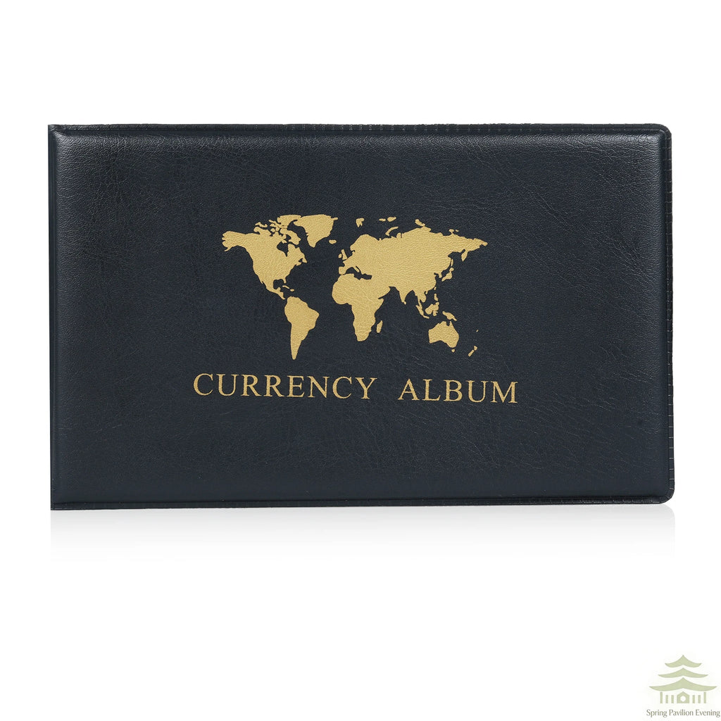 40-Pocket Currency Collecting Album with Clear Bill Holders - PU Leather Storage Book