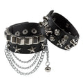 2-Pack Emo Goth Punk Leather Bracelets with Skull Rivets & Metal Chain