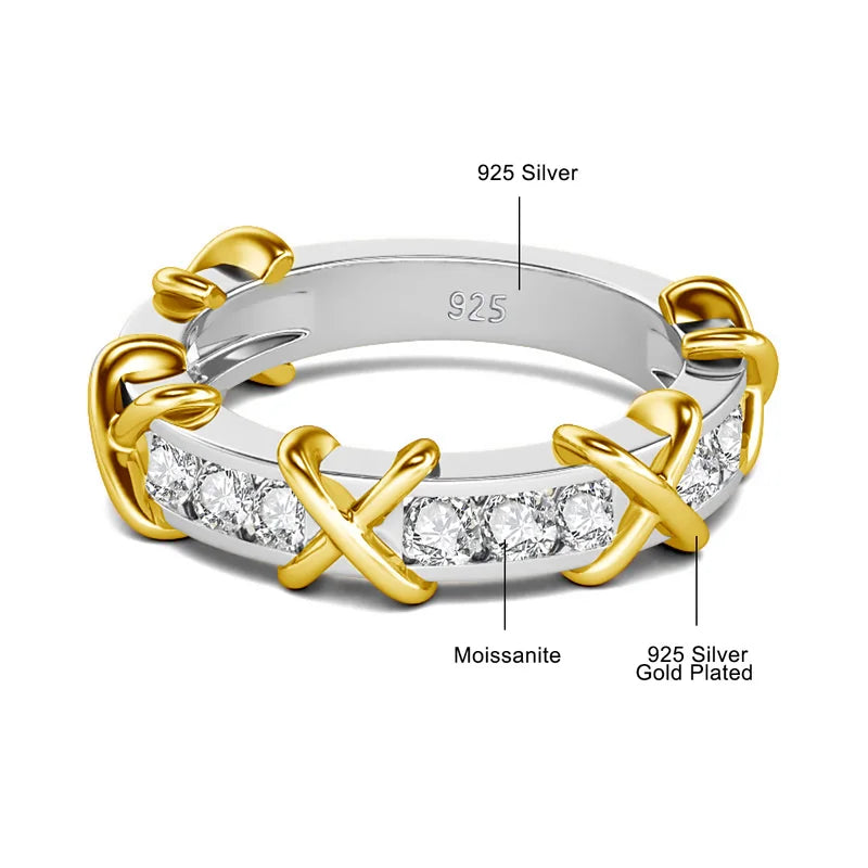 Sterling Silver Moissanite Engagement Ring for Women Cross Eternity Band 925 Jewelry