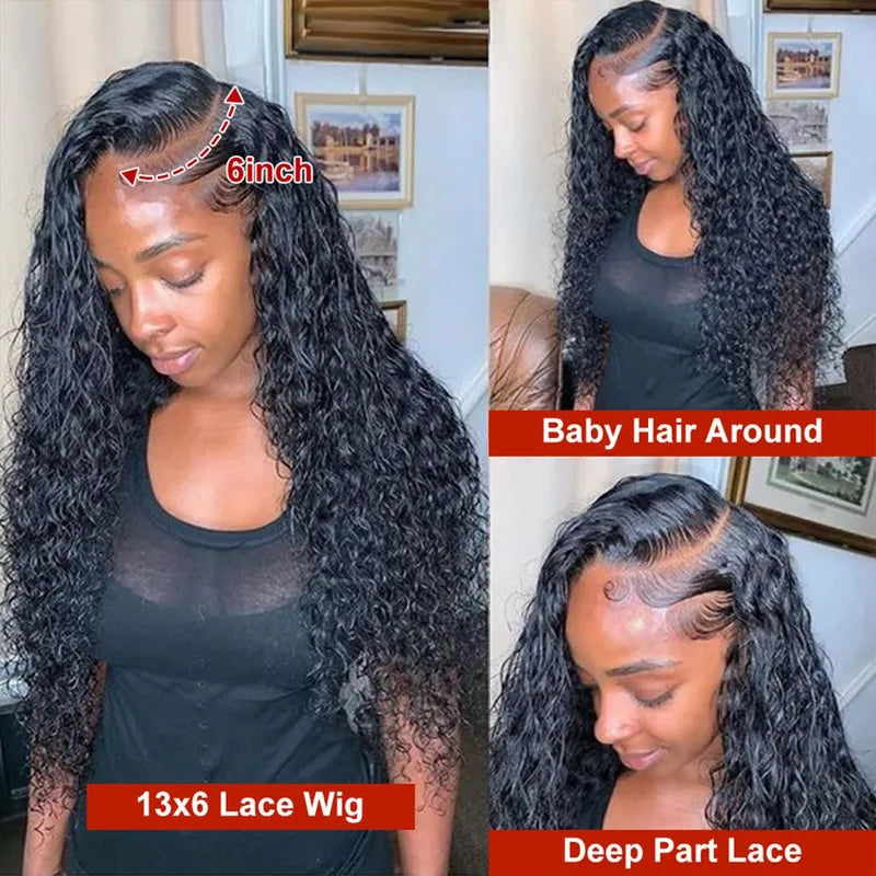 Deep Water Wave Lace Front Wigs for Black Women - Curly Human Hair, 13x6, 20-28 Inches