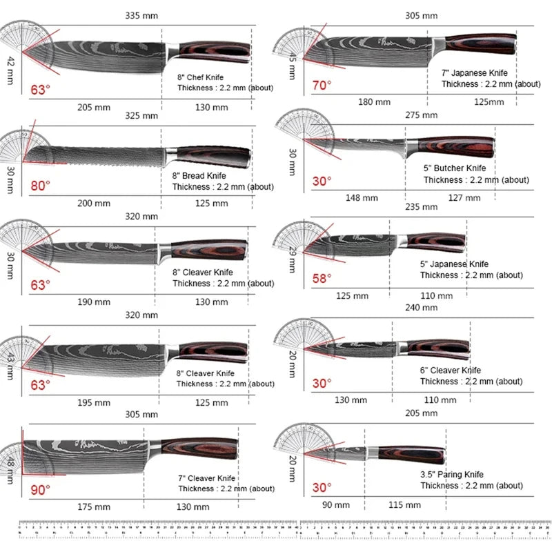 Kitchen Knife Set 7-Piece Stainless Steel Chef, Santoku, Cleaver & Utility Knives