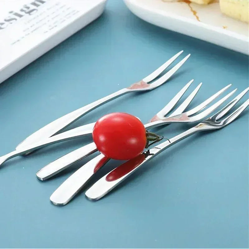 13cm Stainless Steel Fruit Forks Set - Small Dessert Snack Cake Forks for Parties and Cafeterias