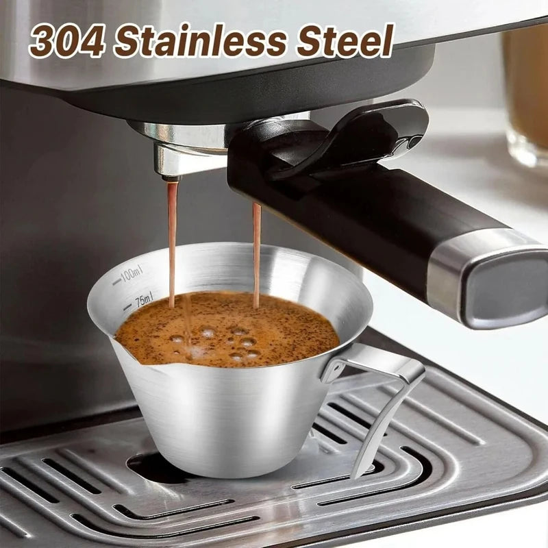 Stainless Steel Espresso Cups with Handle and V-Shaped Spout - Coffee and Dessert Measuring Cups with Scale