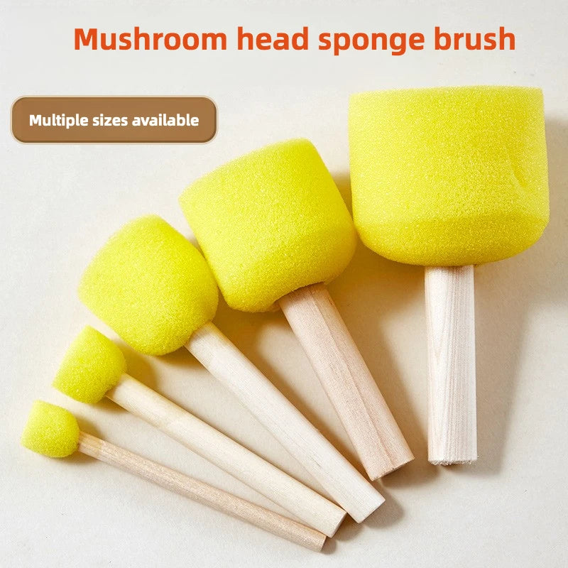 10 Pcs Wooden Handle Mushroom Head Paint Sponges for Kids DIY Art Crafts Set