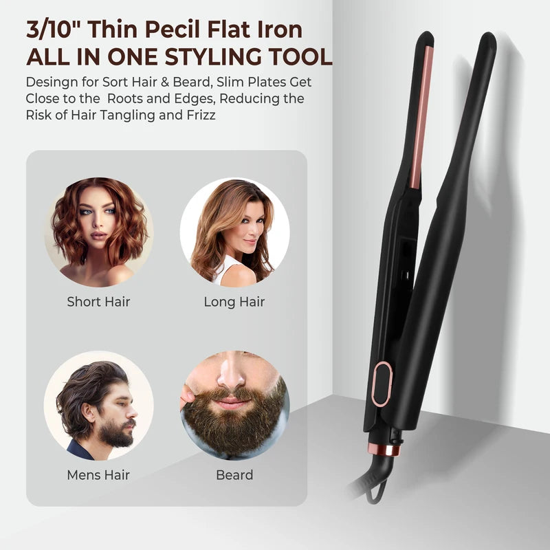 Mini Flat Iron for Short Hair - Ceramic Beard & Hair Straightener