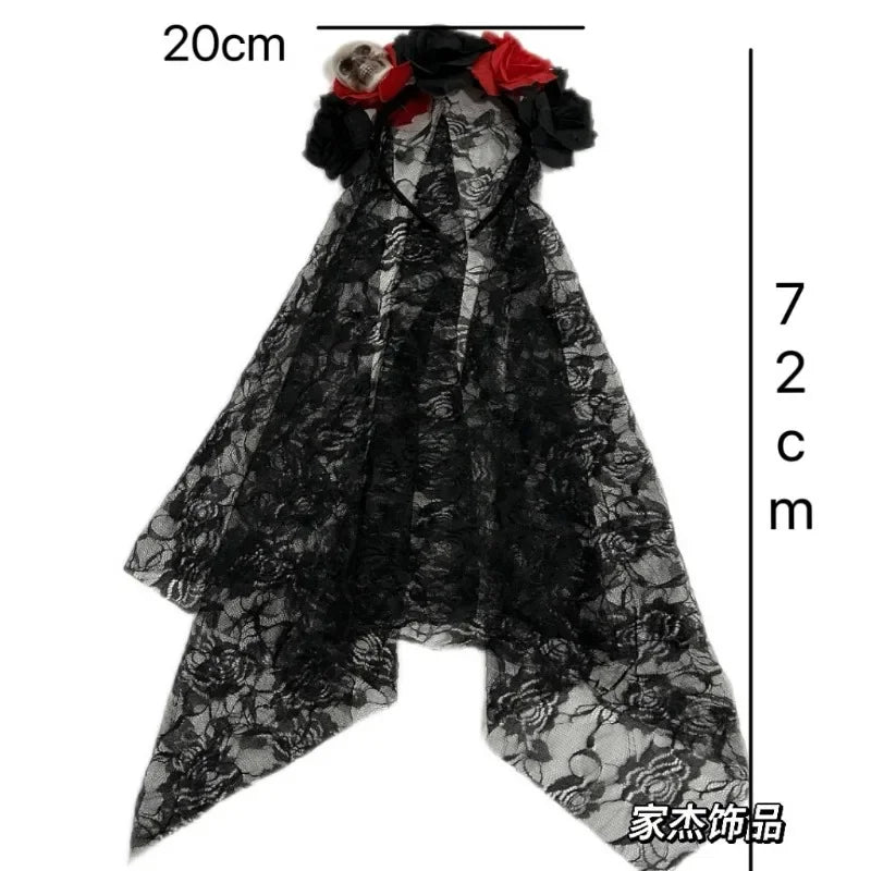 Halloween Rose Flower Crown Headband with Veil for Costumes & Parties
