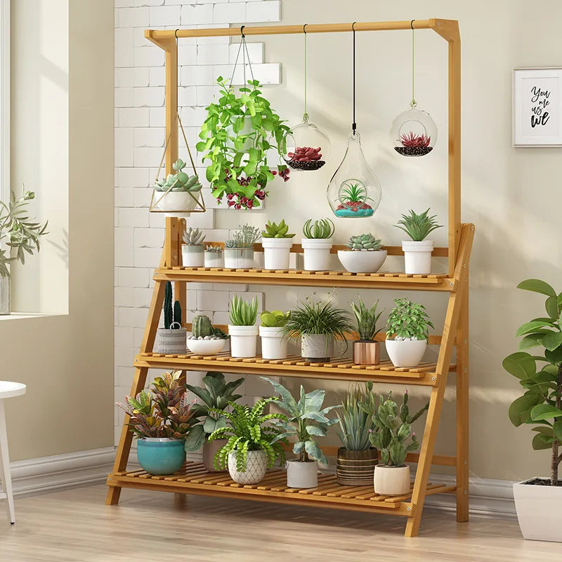 3-Tier Bamboo Plant Stand - Indoor Outdoor Flower Pot Shelf, Space Saving