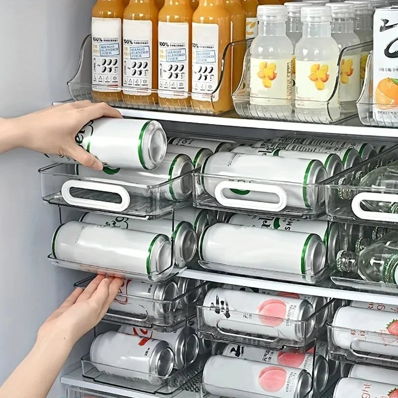 1/2 Tier Soda Can Dispenser for Refrigerator Stackable Drink Organizer, Clear Plastic