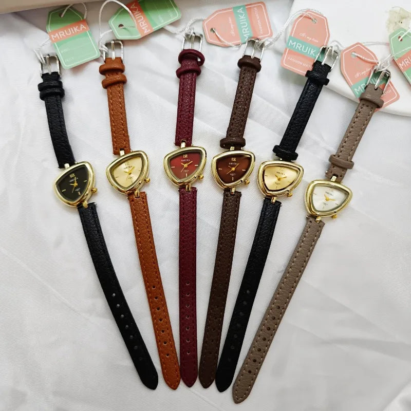 Irregular Triangle Women's Quartz Dress Watch with Leather Strap - Luxury Gift