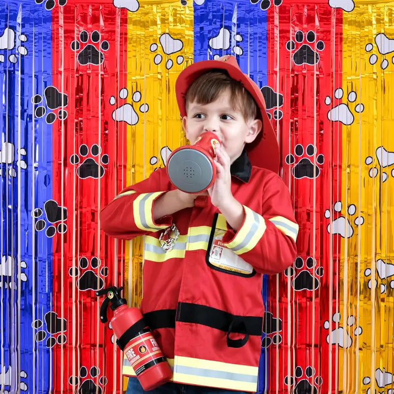 Paw Birthday Decorations 2 Pack Gold Red Blue Party Fringe Curtains Photo Booth Props