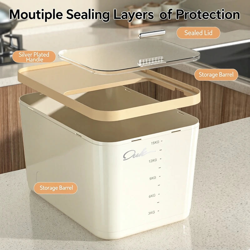 Sealed Dog Food Storage Container with Measuring Cup - Transparent Grain Food Bin