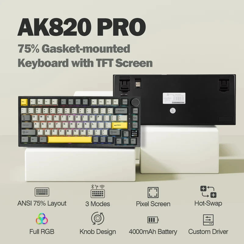 Wireless Mechanical Keyboard 75% Compact Gasket-Mounted TFT Screen Bluetooth 5.1