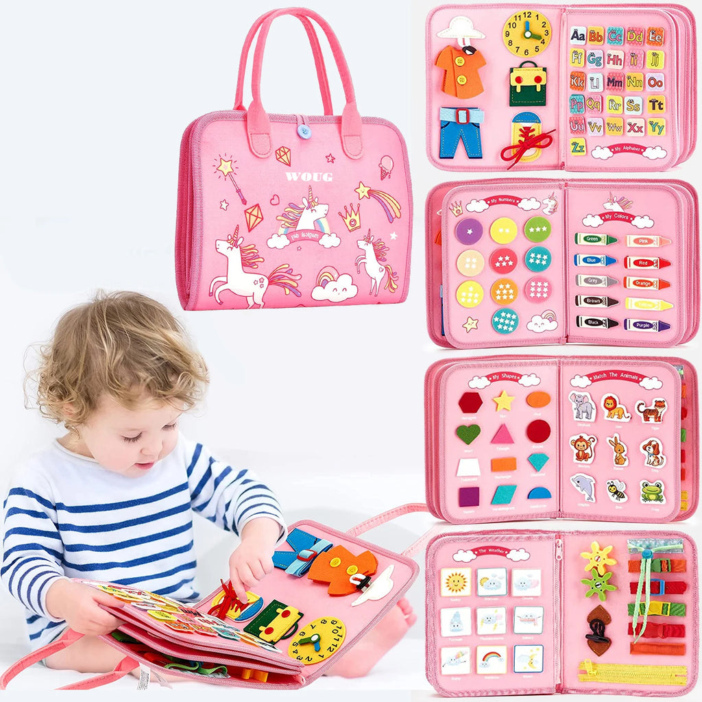 Montessori Busy Book Educational Toddler Toy Portable Activity Travel Board Fine Motor Skills