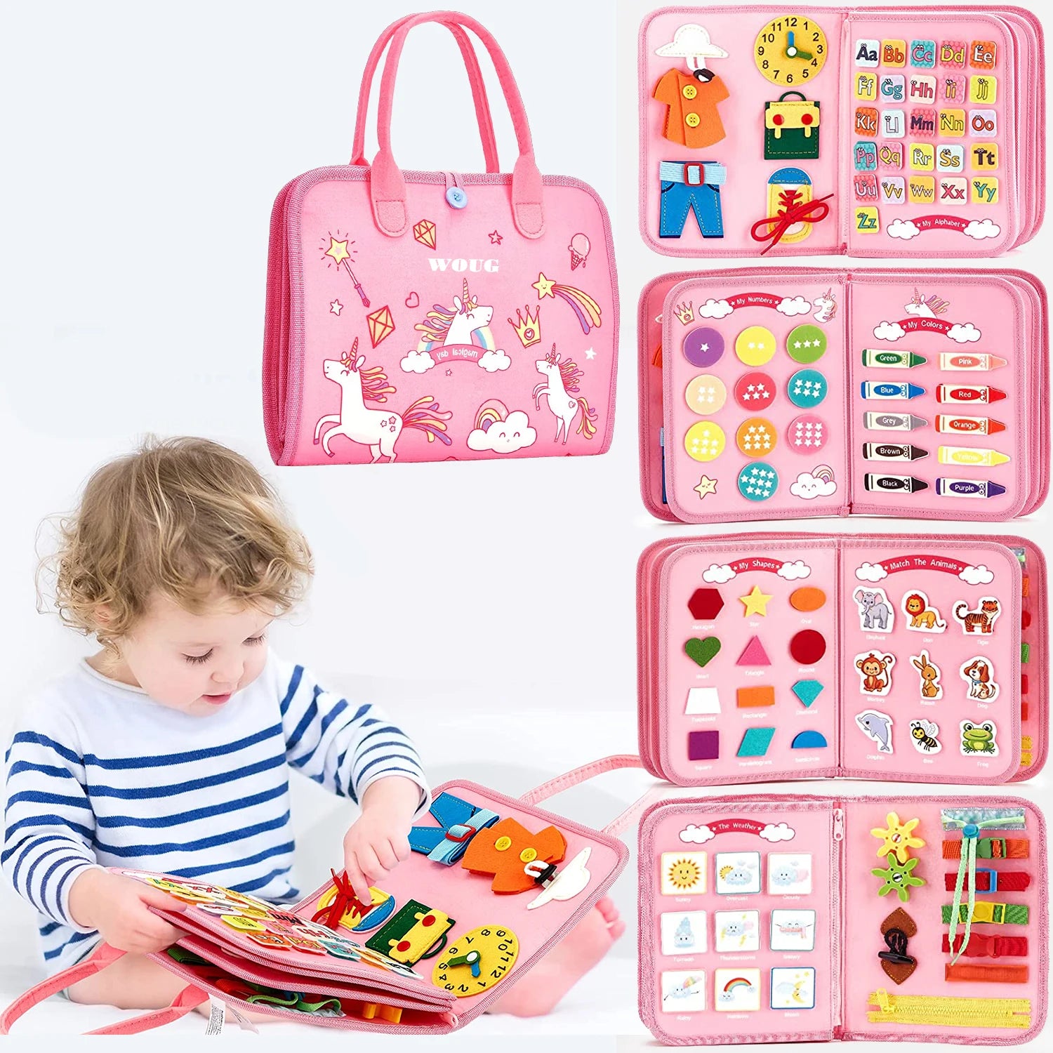 Montessori Busy Book Educational Toddler Toy Portable Activity Travel Board Fine Motor Skills