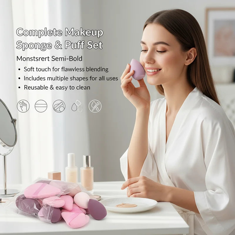 14Pcs Makeup Sponge Set Cosmetic Blenders & Beauty Egg Tools - Multi Color