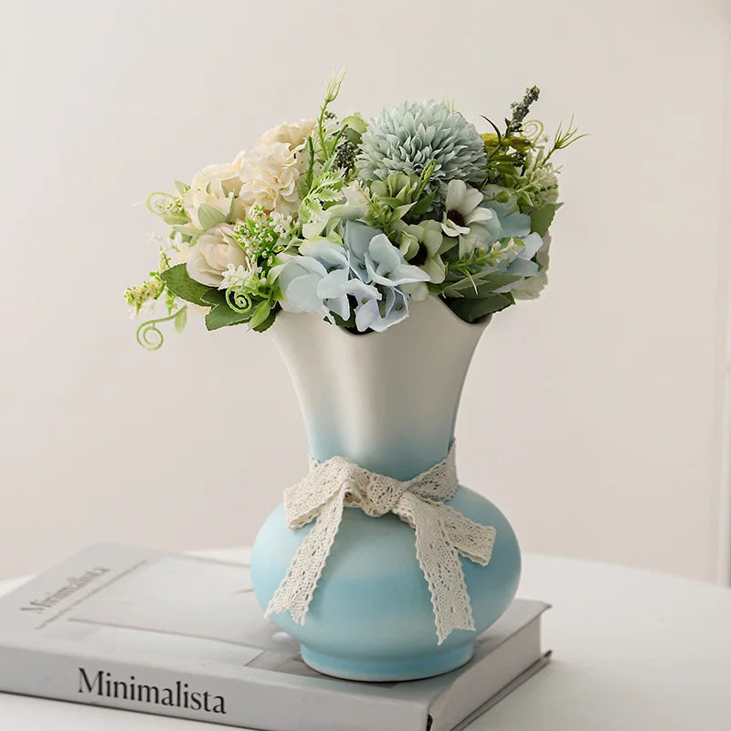 Chinese Style Ceramic Gradient Wide Mouth Vase for Home Decor, Flower Ware, 1Pc