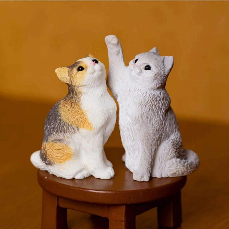 Mini Play Cat Resin Figurine Set for Bonsai and Fairy Garden Decor - 10 Pieces