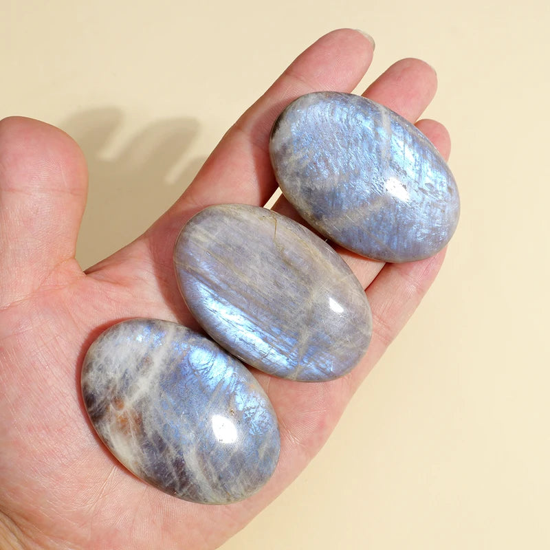 Natural Blue Moonstone Crystal Palm Stone for Energy Healing & Yoga