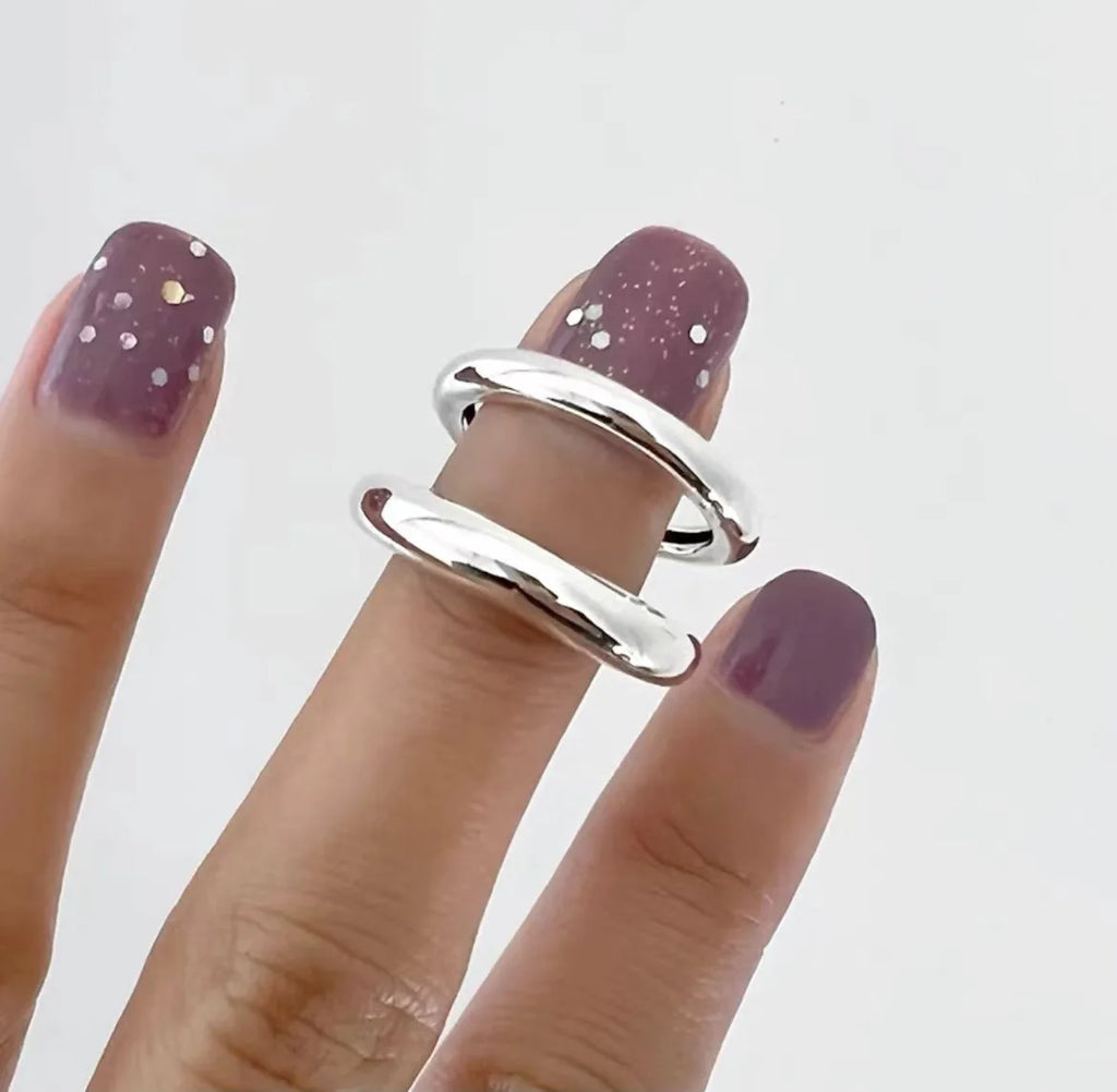 Sterling Silver Geometric Double Line Ring for Women - Adjustable Bohemian Vintage Jewelry