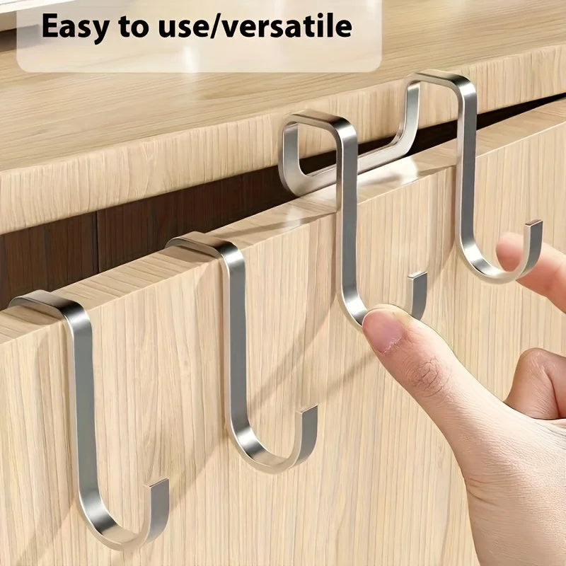 Heavy Duty Stainless Steel Over Door Hooks - Brushed Finish Double S Shape Hooks for Bathroom Kitchen Bedroom