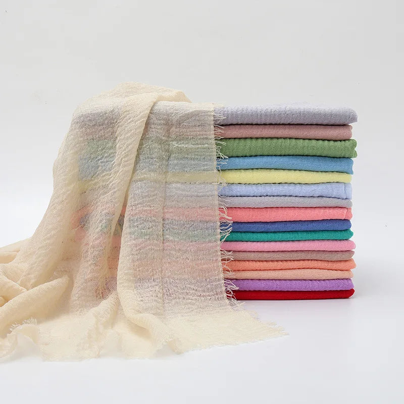 Women Cotton Linen Scarf Summer Solid Color Sun Protection Soft Shawl Wrap