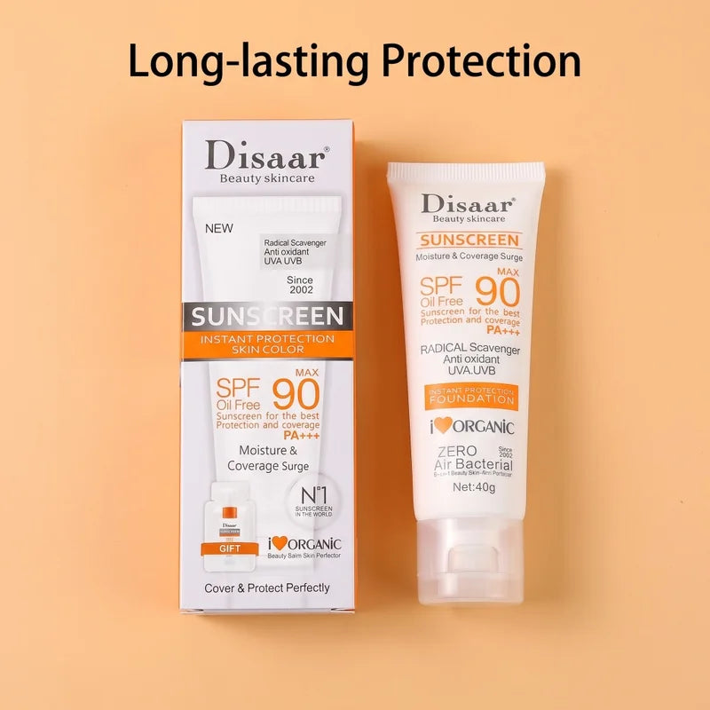 SPF90 PA+++ Oil-Free Sunscreen Cream with Organic Antioxidants & Light Coverage