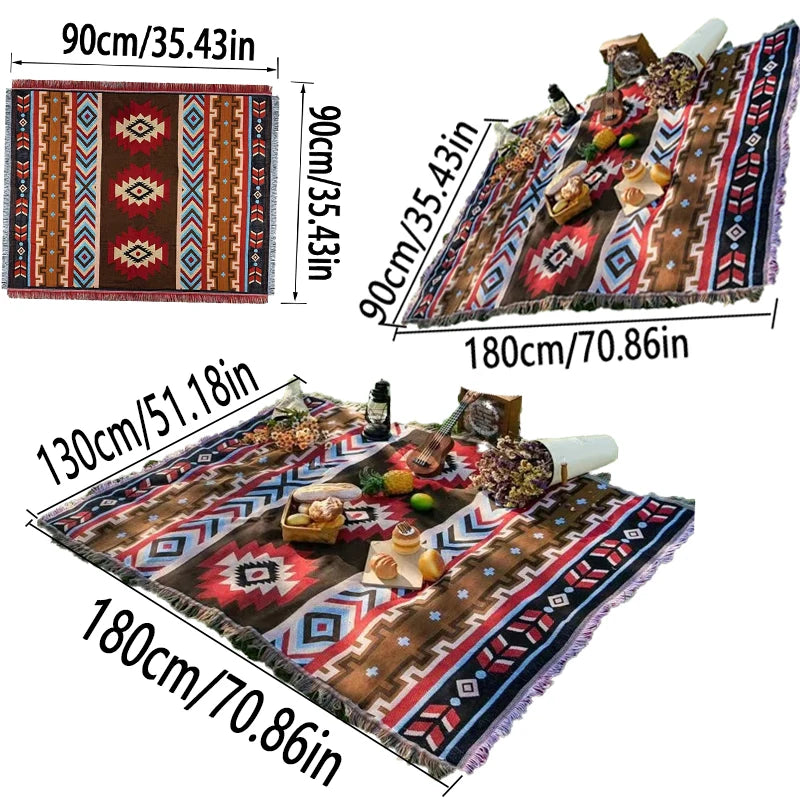 Outdoor Picnic & Beach Mat Set - Bohemian Style Multi-Use Cloths for Camping, Balcony & Valentine’s Day Decor