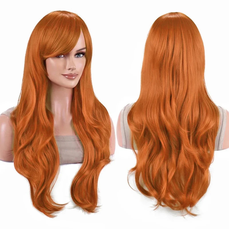 Vibrant Orange Wavy Cosplay Wig for Women - Anime, Halloween & Costume Hair