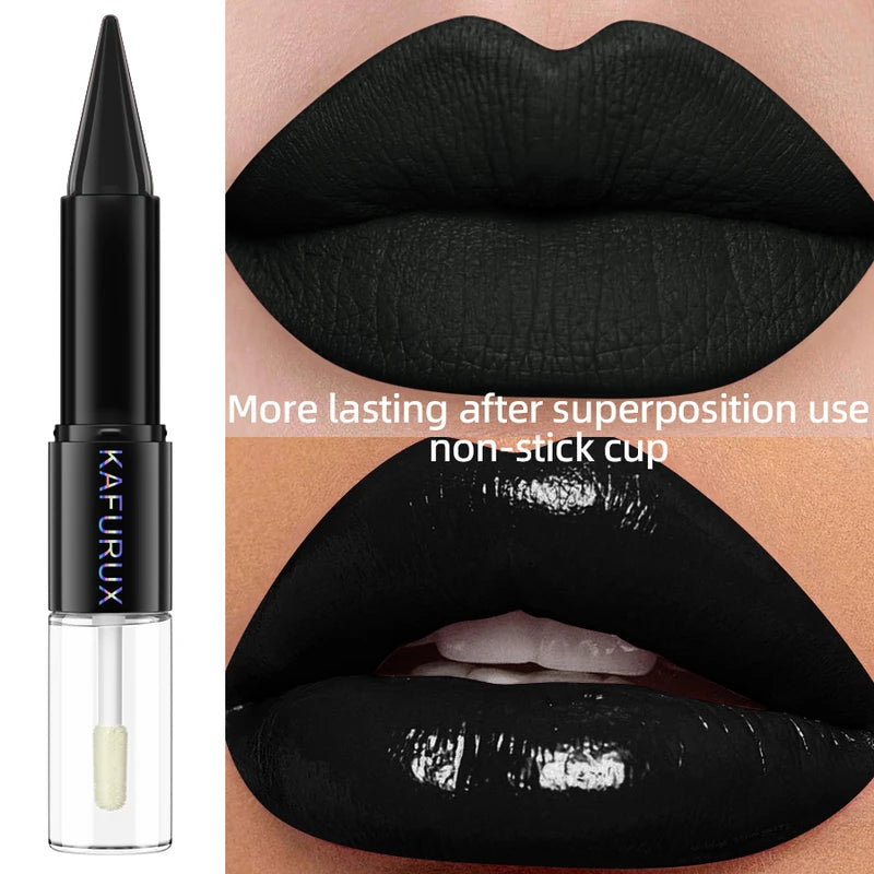 Black Matte Double-Ended Lipstick Set Waterproof Long Wear Lip Coat