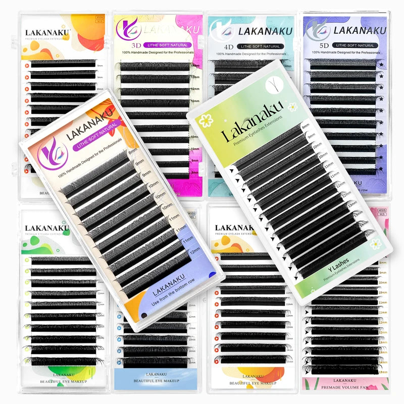 False Eyelash Extensions 3D 4D 5D 6D 7D 8D Volume Lashes - Assorted Colors & Curl Options