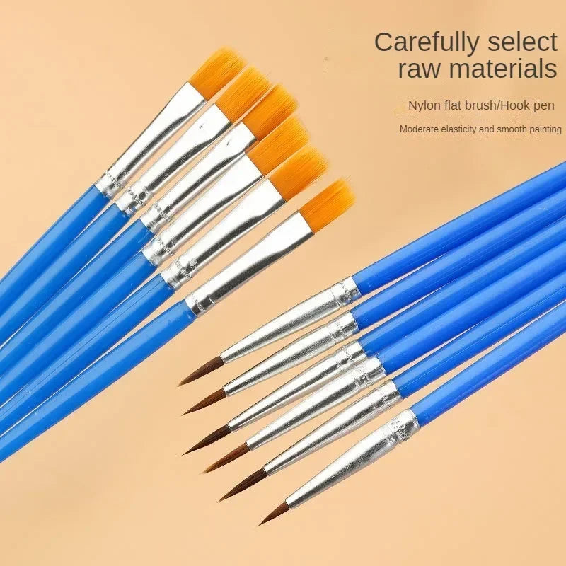 Set of 10/20/30/40/50 Multi-Size Art Paint Brushes - Nylon Round & Flat Tips