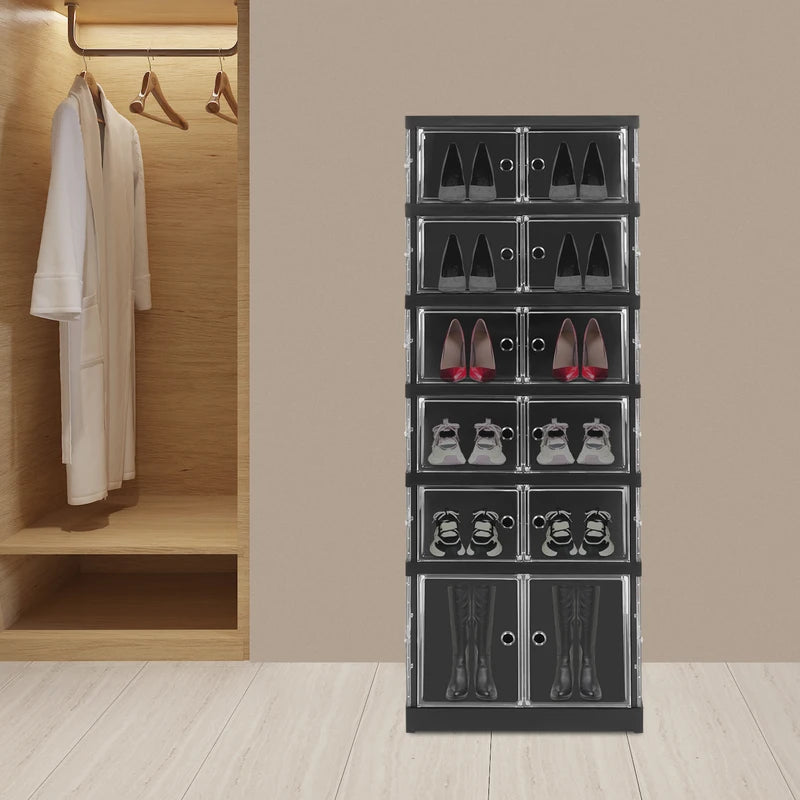 Foldable Shoe Storage Cabinet with Magnetic Doors, Space-Saving Organizer Rack
